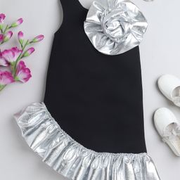 TINY MINY MEE Sleeveless Ruffle & Floral Applique Detailed Dress - Black-image-37