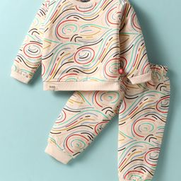 Mini Taurus Looper Knit Full Sleeves Co-ords Night Suit With Abstract Print - Light Green-image-2