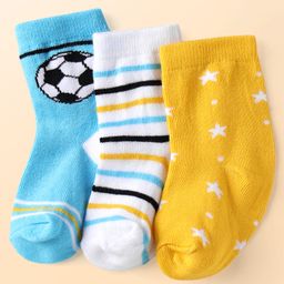 Cute Walk by Babyhug Knit Ankle Length Anti Bacterial Socks with Stripe & Star Design Pack of 3 - Yellow White & Light Blue-image-66