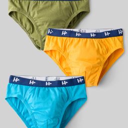 Honeyhap Premium Cotton Elastane Solid Color Briefs With Bio Finish Pack of 3 - Scuba Blueiguana & Banana-picture-0