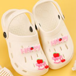 Yellow Bee Solid Perforated Slingback Clogs With Cake Charms - White-picture-35