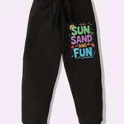 KAVEE Pure Cotton Knit Sun Sand And Fun Text Printed Biowashed Lounge Pants - Black-picture-43