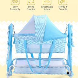 fab n funky Baby Cradle With Mosquito Net & Storage Lion Shaped - Blue image 2
