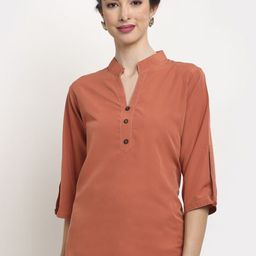 CORSICA Women Mandarin Collar Crepe Shirt Style Top-image-91