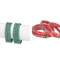 SOMIL Women Set Of 12 Orange, Blue Alloy Artificial Stones & Beads Bangles-picture-30