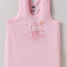 Zero Sinker Knit Sleeveless Set of Vests with Bear Print Pack of 3 - Pink Peach & Blue image 4