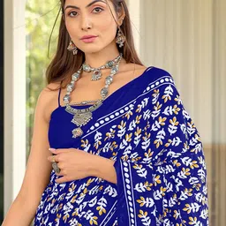 KALINI Blue Cotton Blend Printed Sarees-picture-48
