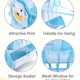 fab n funky Baby Cradle With Mosquito Net & Storage Lion Shaped - Blue image 5