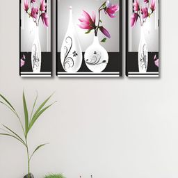 SAF White & Black 3 Pieces Floral Wall Arts-picture-42