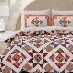 Varde Beige & Orange Ethnic Motifs 210 TC King Bedsheet with 2 Pillow Covers-5