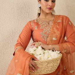 Indo Era Ethnic Motifs Embroidered Thread Work Straight Kurta With Trousers & Dupatta-picture-26