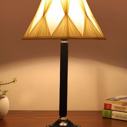 Devansh Off White and Black Wooden Frusturical Shaped Table Lamp-image-30