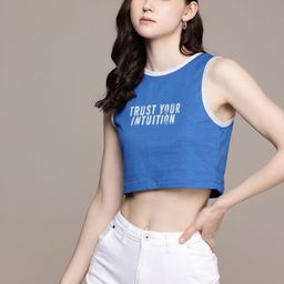 The Roadster Life Co. Typography Printed Slim Fit Crop T-shirt-image-91