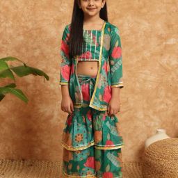 READIPRINT FASHIONS Kids Green Printed Kurti with Gharara-image-53