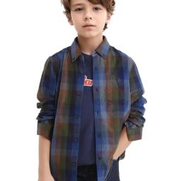 Rare Ones Boys Blue Cotton Blend Checks Shirt-image-39