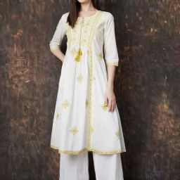 Melange By Lifestyle Off White Cotton Regular Fit Embroidered Kurta-image-93