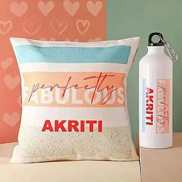 FNP Personalised Perfectly Fabulous Cushion & Water Bottle Combo-47