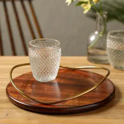 Home4U Brown & Gold Wood Tray - Set of 1-34