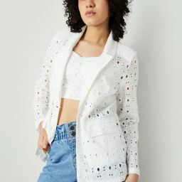 Ginger by Lifestyle White Cotton Self Design Jacket-picture-21