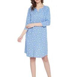 Hypernation Blue Printed Night Dress-image-33
