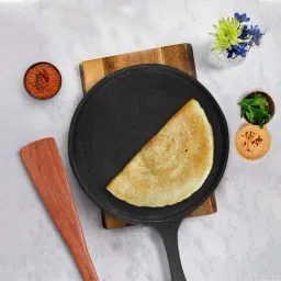 The Indus Valley Pre Seasoned Black Cast Iron Tawa with Neem Wood Compact Flipper - Set of 1-21