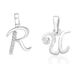 Taraash 92.5 Sterling Silver 'R' & 'U' Initial Letter Couple Pendants-image-5