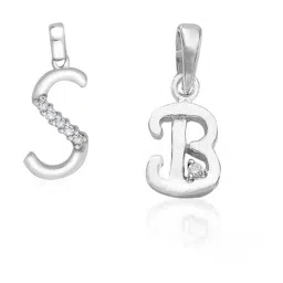 Taraash 92.5 Sterling Silver 'S' & 'B' Initial Letter Couple Pendants-image-56