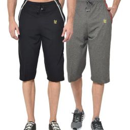 Vimal Jonney Black & Grey Regular Fit Capris - Pack of 2-image-94