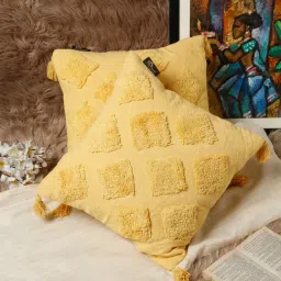 HOSTA HOMES Yellow Cotton Cushion Covers - Set of 2-image-55