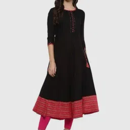 YASH GALLERY Black Printed Flared Kurta-image-8