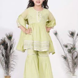 Little Bansi Kids Green Embroidered Kurta Set-image-87