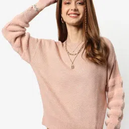 Campus Sutra Pink Self Pattern Sweater-picture-6