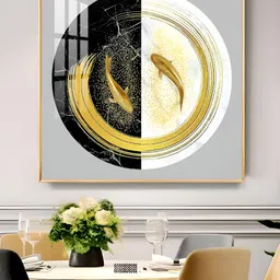 THE NEXT DECOR Yellow & Black Goldfish Emblem Painted Glass Finish Wall Art-image-58