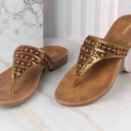 Mochi Women's Gold Thong Sandals-image-40