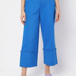Vero Moda Blue Cotton Straight Fit High Rise Pants-image-77