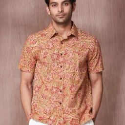 Fabindia Mustard Cotton Straight Fit Printed Shirt-image-23