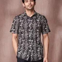 Fabindia Black Cotton Slim Fit Printed Shirt-picture-3