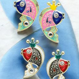 OOMPH Combo of 2 Pink & Red Enamel Stud Earrings-image-34