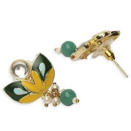OOMPH Combo of 2 Green & Rani PinkMeenakari Stud Earrings image 5