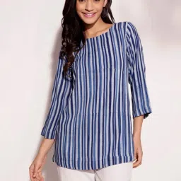 Fabindia Blue Viscose Hand Block Printed Tunic image 1