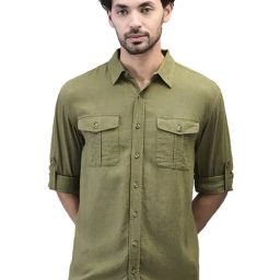 Woodland Green Regular fit Solid Shirt-image-62
