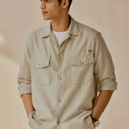 Andamen Khaki Cotton Blend Regular Structured Shirt-0