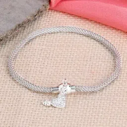 Touch925 925 Silver Textured Heart Feather Charm Bracelet for Women-image-17