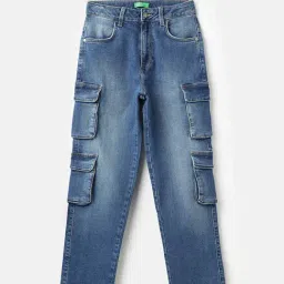 United Colors of Benetton Girls Blue Cotton Lycra Solid Jeans-picture-7