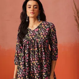 FEMBLISS Floral Printed V-Neck Pure Cotton Kurti-picture-53