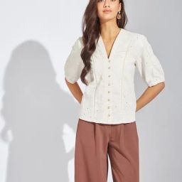 Latin Quarters Beige Solid Short Sleeves Casual Shirt-image-8