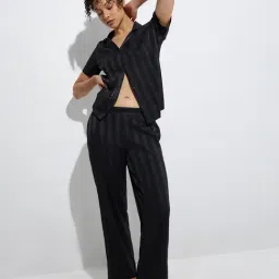 Wunderlove by Westside Black Self-Striped Shirt and Pyjamas Set-image-81