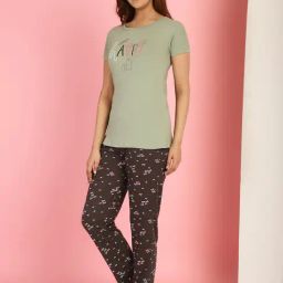 Gracit Grey & Brown Cotton Printed Top With Pyjamas-10