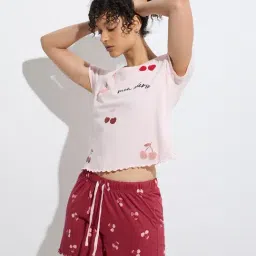 Wunderlove by Westside Pink Printed Cotton Shorts Set In A Bag-image-54