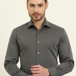 JADE BLUE Micro Ditsy Printed Slim Fit Cutaway Collar Cotton Shirt-image-51